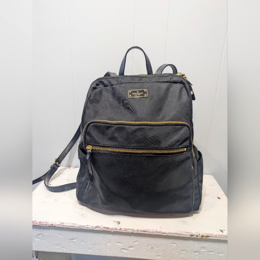 Kate Spade Black Nylon Backpack Gold Hardware Medium Laptop Travel Work‎ Bag